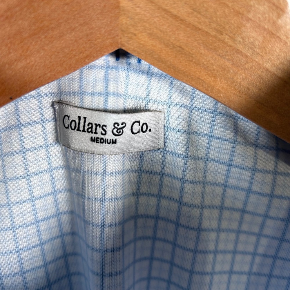 Collars & Co Dress Collar Polo Shirt Mens Medium Blue White Check  Business NWOT - Picture 4 of 7
